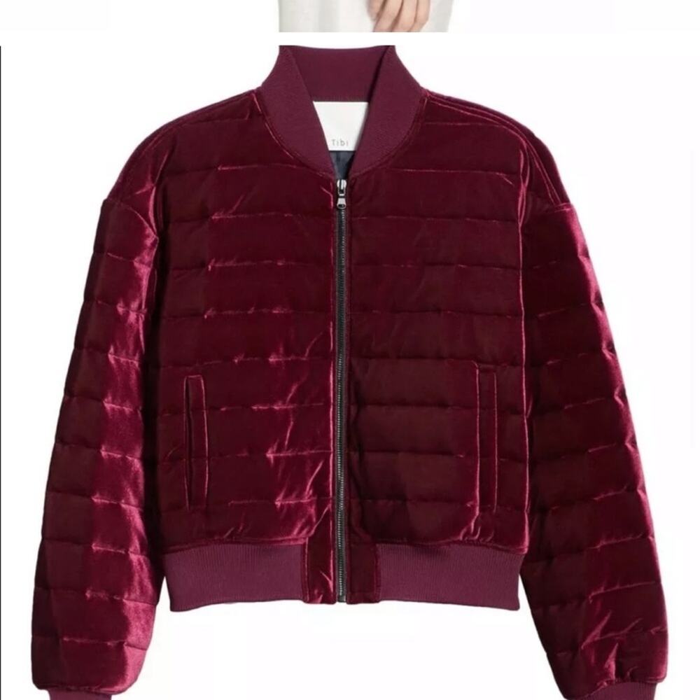 Tibi Burgundy Velvet Bomber Quilted Jacket size XS